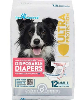 Paw Inspired Disposable Dog Diapers Female Dog Diapers Ultra Protection Diapers for Dogs in Heat, Excitable Urination, or Incontinence (12 Count, Large)