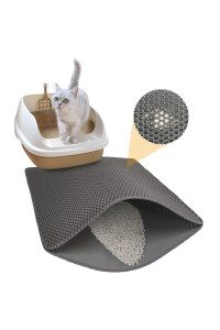 cat Litter Trapping Mat Litter Box Mat,Honeycomb Double Layer Design,Kitty Litter Mats for Floor Waterproof Urine Proof,Easy clean Scatter control,225x296grey