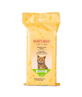 Burt's Bees for Pets Deodorizing Cat Wipes Grooming Cat Wipes For Deodorizing and Odor Control Cruelty Free, Sulfate & Paraben Free, pH Balanced for Cats - Made in the USA, 50 Ct