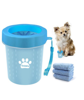 Tinioey Dog Paw Cleaner for Small Dogs (with 3 Absorbent Towels), Dog Paw Washer Pet Paw Cleaner Muddy Paw Cleaner, Dog Foot Washer Paw Buddy Paw Scrubber Paw Plunger (Small, Blue)