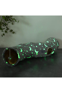 LUCKITTY Cat Tunnel Tube with Plush Ball Toys Collapsible Self-Luminous Photoluminescence, for Small Pets Bunny Rabbits, Kittens, Ferrets,Puppy and Dogs Grey Moon Star (S-Shape)