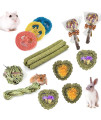FIPASEN Rabbit Chew Toys for Teeth, 16PCS Natural Timothy Hay Chew Toy, Improve Dental Health for Bunny/ Chinchilla/ Guinea Pig/ Hamsters/ Holland Lop, Small Rodent Pet Molar Teeth Treats Toys