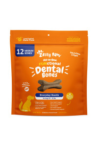 Zesty Paws Dental Bones for Medium Sized Dogs - Fights Tartar & Plaque - Gum, Teeth & Bone Health - Cinnamon for Dog Breath - Immune, Joint, Gut, Skin & Coat Support - Omega 3 EPA & DHA - 12 ct