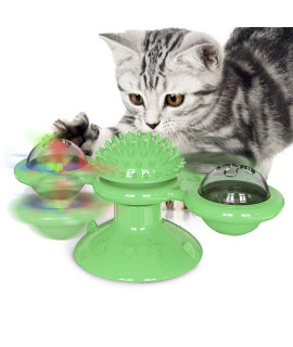 GBSYU Interactive Windmill Cat Toys with Catnip : Cat Toys for Indoor Cats Funny Kitten Toys with LED Light Ball Suction Cup?Cat Nip Toy for Cat chew Exercise (Green)