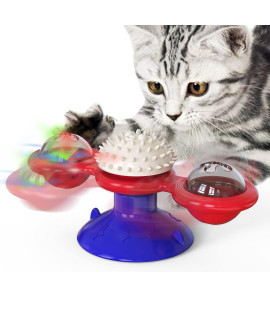GBSYU Interactive Windmill Cat Toys with Catnip : Cat Toys for Indoor Cats Funny Kitten Toys with LED Light Ball Suction Cup?Cat Nip Toy for Cat chew Exercise (Multi-Colored)