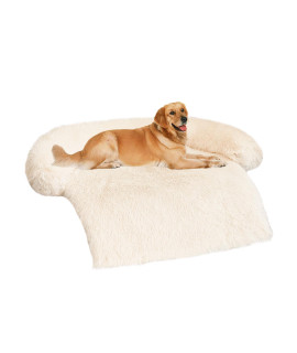 WELLYELO Dog Couch Bed 45In Calming Dog Bed Dog Sofa Couch Beds for Extra Large Dogs and Cats Fluffy Plush Dog Mats for Furniture Protector with Washable Cover (45x37x6, White)
