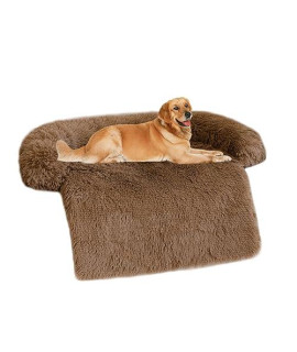 WELLYELO Dog Couch Bed 45In Calming Dog Bed Dog Sofa Couch Beds for Extra Large Dogs and Cats Fluffy Plush Dog Mats for Furniture Protector with Washable Cover (45x37x6, Brown)