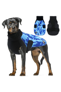 ALAGIRLS Classic Reversible Winter Dog Coat, Thick Padded Waterproof Dog Jacket for Cold Weather, Warm Dog Vest Pet Apparel Outfits with Harness Hole, BlueCamo XXXL