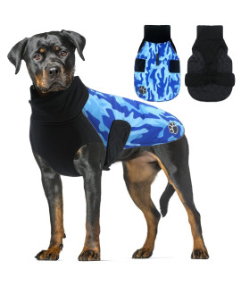 ALAGIRLS Classic Reversible Winter Dog Coat, Thick Padded Waterproof Dog Jacket for Cold Weather, Warm Dog Vest Pet Apparel Outfits with Harness Hole, BlueCamo XXXL