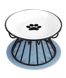 Peppapet Cat Bowl-Raised Cat Food Bowl,Elevated Cat Feeder Bowl Stand, Food & Water Anti Vomiting Shallow Ceramic Cat Dish, with Non-Slip Mat Pet Bowl for All Cat (Black)