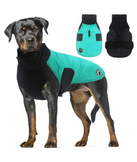 ALAGIRLS Reversible Warm Dog Clothes, Waterproof Dog Winter Coat, Thick Padded Dog Jacket for Cold Weather, Reflective Dog Jacket Pet Apparel Outfits, Turquoise XXXL
