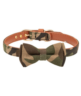 Gyapet Dog Collar with Bow Tie Detachable for Small Medium Dog Cat Puppy Kitten PU Adjustable Cute Camo [1pc Bow] Camo-Green