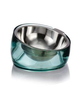 Felli Pet Oblik Raised Dog Food Bowl Stainless Steel Slanted Oval Dish Dishwasher Safe, No Spill for Small Medium Frenchie Bulldog, Elevated Acrylic Stand Tilted Metal Feeder (1.5Cups, Classic)