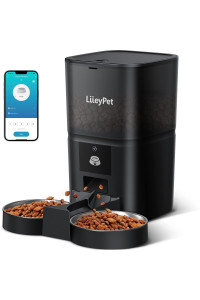 Automatic Cat Feeders for 2 Cats - LIIEYPET 6L Cat Food Dispenser for Dry Food, Smart Pet Feeder with 2.4G App Control and Double Stainless Steel Bowl, Dual Power Supply, 1-10 Meals Per Day