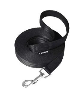 Loutep Training Lead for Dogs -50ft Black Durable Nylon Long Line Dog Lead with Padded Handle & Heavy - Duty Swivel Hook - Leash for Pet Obedience, Tracking & camping Play