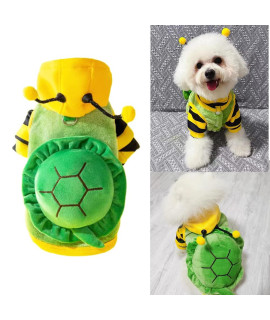 Anelekor 2 PCS Funny Warm Small Dog Clothes Halloween Pet Bee Costume Winter Puppy Hoodies and Vest Sets Flannel Jacket with D-Ring for Cats Dogs (Green, Medium)