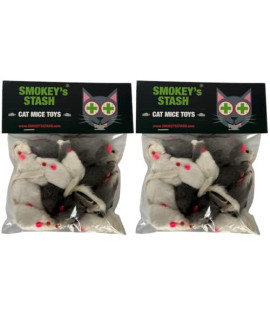 Smokey's Stash Rabbit Fur Mouse Cat Toy 24 per Pack White and Gray Fuzzy Toys for Cats with Rattle Realistic Fake mice (24)