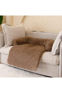 WELLYELO Small Calming Dog Bed Dog Sofa Couch Beds for Small Dogs and Cats Fluffy Plush Dog Mats for Furniture Protector with Washable Cover (30x26x5, Brown-1)