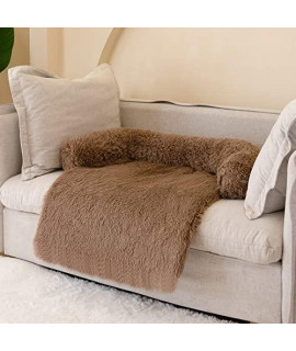 WELLYELO Small Calming Dog Bed Dog Sofa Couch Beds for Small Dogs and Cats Fluffy Plush Dog Mats for Furniture Protector with Washable Cover (30x26x5, Brown-1)