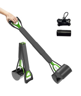 KARINA QURATZ 32 Pooper Scoopers for Large Small Dogs (Green) Pets Pooper Scoopers with Long Handle Foldable Durable Lightweight Waste Pick Up Shovel Tools for Lawns Grass Dirt Gravel+Dog Poop Bag