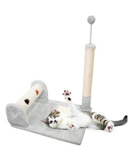 4 in 1 Cat Scratcher Cat Scratching Post and Pad Cat Bed Sisal Carpet Small Cat Scratching Board with Interactive Play Hairball and Bell Toy for Indoor Kitten Cats