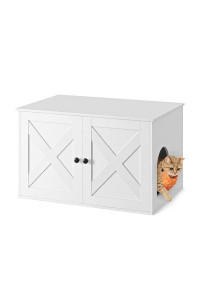 Feandrea Cat Litter Box Enclosure, Litter Box Furniture Hidden with Removable Divider, Indoor Cat House, End Table, 31.5 x 20.9 x 19.7 Inches, White UPCL002W01
