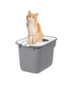IRIS USA Square Top Entry Cat Litter Box with Scoop, Large Kitty Litter Tray with Litter Catching Lid Less Tracking Dog Proof and Privacy Walls, Gray/White