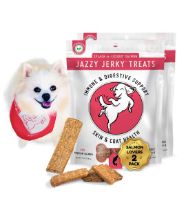 HappyTails Canine Wellness Jazzy Jerky Dog Treats, Splash-A-Licious Salmon with Prebiotics for Gut & Immune Health, Omega 3s & 6s for Skin & Coat Health, Made in USA, Small-Large Pet, All Ages, 20 oz