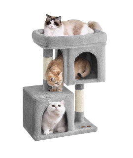 Feandrea Cat Tree, 29.1-Inch Cat Tower, M, Cat Condo for Medium Cats up to 11 lb, Large Cat Perch, 2 Cat Caves, Scratching Post, Light Gray UPCT612W01
