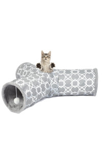 LUCKITTY Geometric 3 Way Cat Tunnel with Plush Inside,Cats Toys Collapsible Tunnel Tube with Balls, for Rabbits, Kittens, Ferrets,Puppy and Dogs