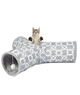 LUCKITTY Geometric 3 Way Cat Tunnel with Plush Inside,Cats Toys Collapsible Tunnel Tube with Balls, for Rabbits, Kittens, Ferrets,Puppy and Dogs
