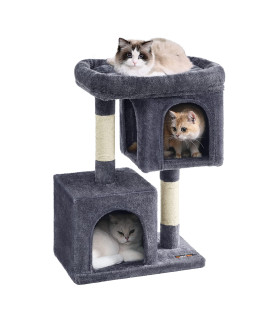 Feandrea Cat Tree, 29.1-Inch Cat Tower, M, Cat Condo for Medium Cats up to 11 lb, Large Cat Perch, 2 Cat Caves, Scratching Post, Smoky Gray UPCT612G01