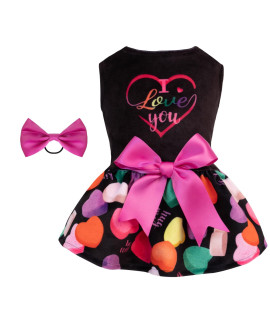 CuteBone I Love U Dress Velvet for Small Dogs Girl Puppy Dresses Black Dog Clothes CVA11S-D