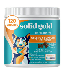 Solid Gold Dog Allergy Relief Chews - Dog Itch Relief with Omega 3 Wild Alaskan Salmon Fish Oil + Colostrum & Beta Glucan - Anti Itch & Hot Spots + Seasonal Allergies - Bacon Flavor - 120 Count