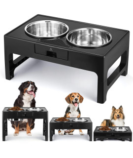 Lapensa Elevated Dog Bowls, Stainless Steel Raised Dog Bowl with Adjustable Stand, Double Dog Food and Water Bowl for Medium Large Dogs, 3 Heights 3.9, 7.8, 11.8,(Black)