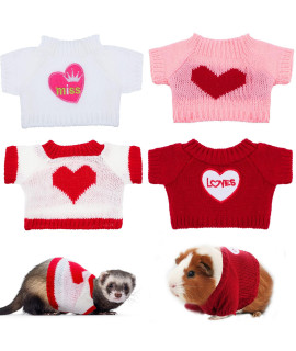 4 Pcs Ferret Clothes Hamster Sweater Guinea Pig Clothes Bunny Costume Knitted Sweatshirt for Warm Winter Valentine Christmas Vest Clothing Ferret Accessories Kit Small Animal Outfit (Heart Style)