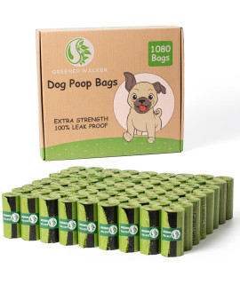 GREENER WALKER Poop Bags for Dog Waste, 1080 Doggy Waste Bags Extra Thick Strong 100% Leak-Proof (Green)