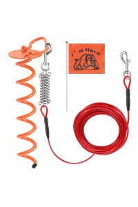 Pawaboo 30 Feet Tie Out cable and Stake, Dog Runner Leash for Yard with Flag, Sturdy Dog chain Leash chew Proof for Dogs Up to 100 lbs, Pet chains for Outside for Playing, camping - Orange