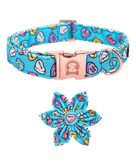 Valentine's Day Dog Collar MR. CHUBBYFACE Adjustable Birthday Blue Love Dog Collar with Flower for Extra Small Medium Large Dogs