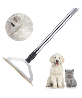 47 Adjustable Long Handle Carpet Rake Pet Hair Remover, Reusable Large Metal Lint Remover Brush for Embedded Fur Removal from Low Pile Rugs Stairs, Carpet Brush Scraper Dog Cat Hair Remover Broom