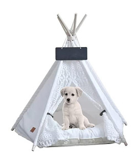 SolidKraft Pet Teepee, Indoor Cat House and Indoor Dog House, 32 Washable Indoor Dog Tent, Portable Cat Tent with Ultrasoft Bed