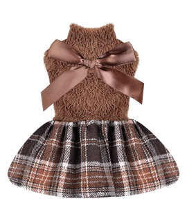 Dog Sweaters Dress for Small Dogs Puppy Clothes Dogs Dress Princess Plaid Dress, Pet Clothes Holiday Festival Puppy Outfits Pet Apparel Halloween Christmas Dress,Small, Brown