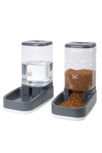 ELEVON Automatic Pet Feeder and Water Dispenser Set, Dog Cat Gravity Food and Water Dispenser Set with Pet Food Bowl, Automatic Cat Feeder for Small Large Pets Puppy Kitten Large Capacity(Grey,