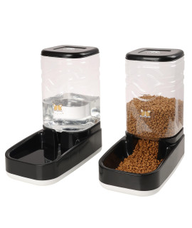ELEVON Automatic Dog Cat Gravity Food and Water Dispenser Set with Pet Food Bowl for Small Large Pets Puppy Kitten Rabbit Large Capacity(Black, 3.8L)