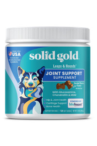 Solid gold glucosamine for Dogs Hip and Joint Supplement - glucosamine chondroitin MSM for Dog Pain Relief - Leaps Hounds chews for Dog Arthritis Pain Relief Overall Mobility - 120 Soft chews