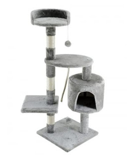 Mobiclinic? Pets, Cat Scratching Post, Silvestre, European Brand, Medium, Cat Tree, 3 Heights, Holds up to 22 lbs, with Platforms and Shelters, De-Stressing Toy, Sisal Rope, Light Grey
