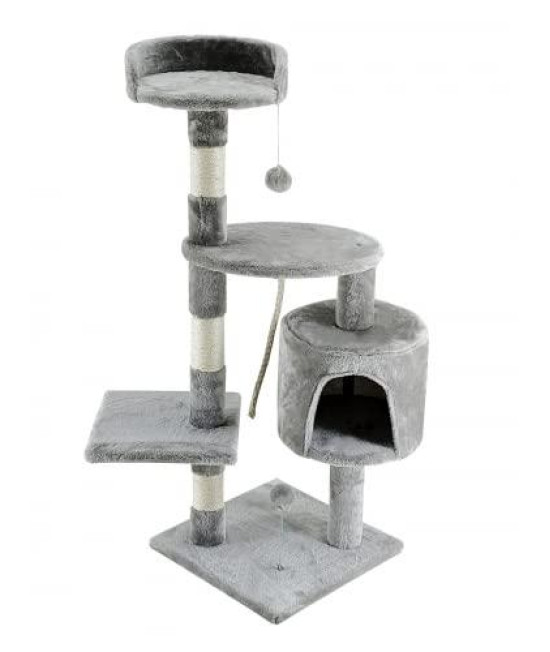 Mobiclinic? Pets, Cat Scratching Post, Silvestre, European Brand, Medium, Cat Tree, 3 Heights, Holds up to 22 lbs, with Platforms and Shelters, De-Stressing Toy, Sisal Rope, Light Grey