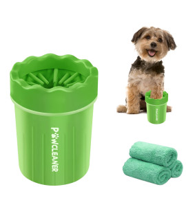 Comotech Dog Paw Cleaner, Portable Dog Paw Washer Pet Cleaning Silicone Brush with 3 Absorbent Towel, Pet Foot Cleaner for Small Breed Dogs(Green)