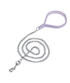 Petiry Chew Proof Metal Chain Leash,Nylon Handle with Soft Neoprene Padding and Reflective Stripe for Small Dogs.(S, Purple)