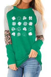 Womens St Patricks Day T Shirt green clover Long Sleeve Shirt Leopard Shamrock T-Shirt Lucky graphic Tee Tops (green2, XX-Large)